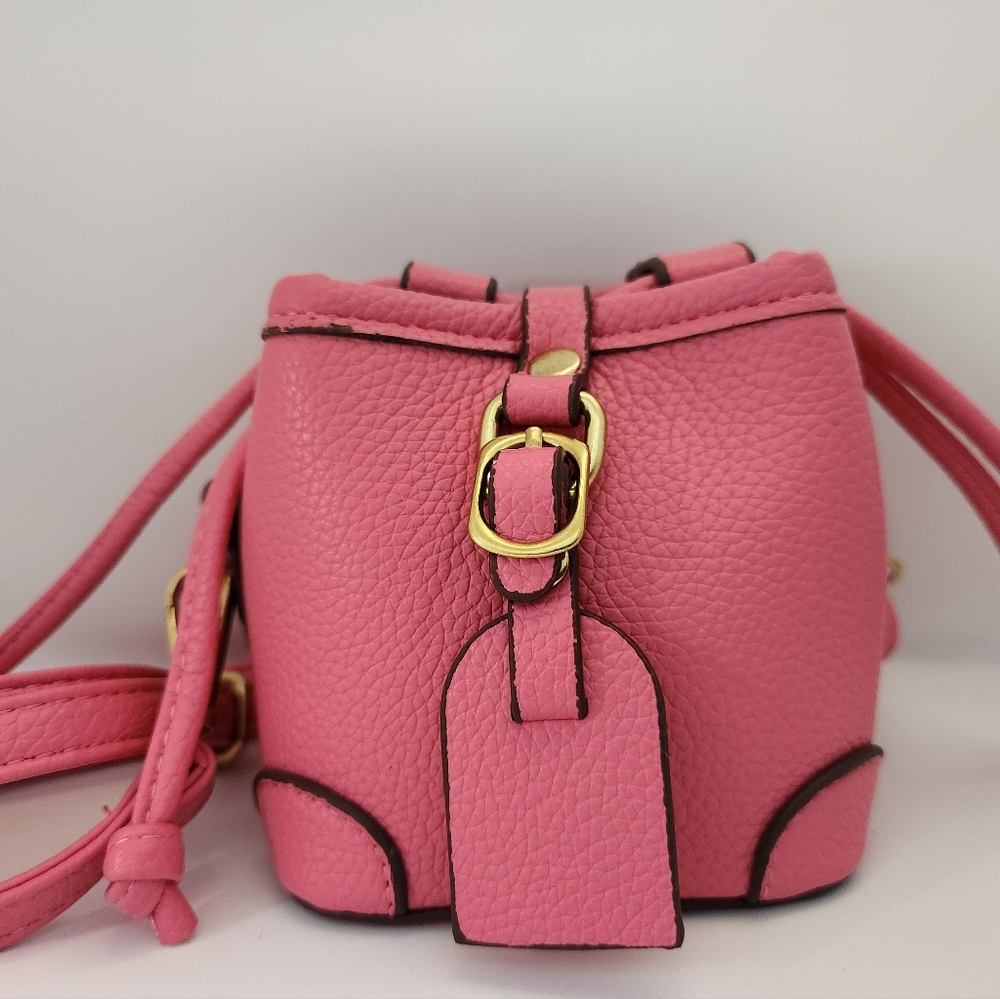 Kids - Mini PU Bucket Bag with Tag Detail and Crossbody Strap